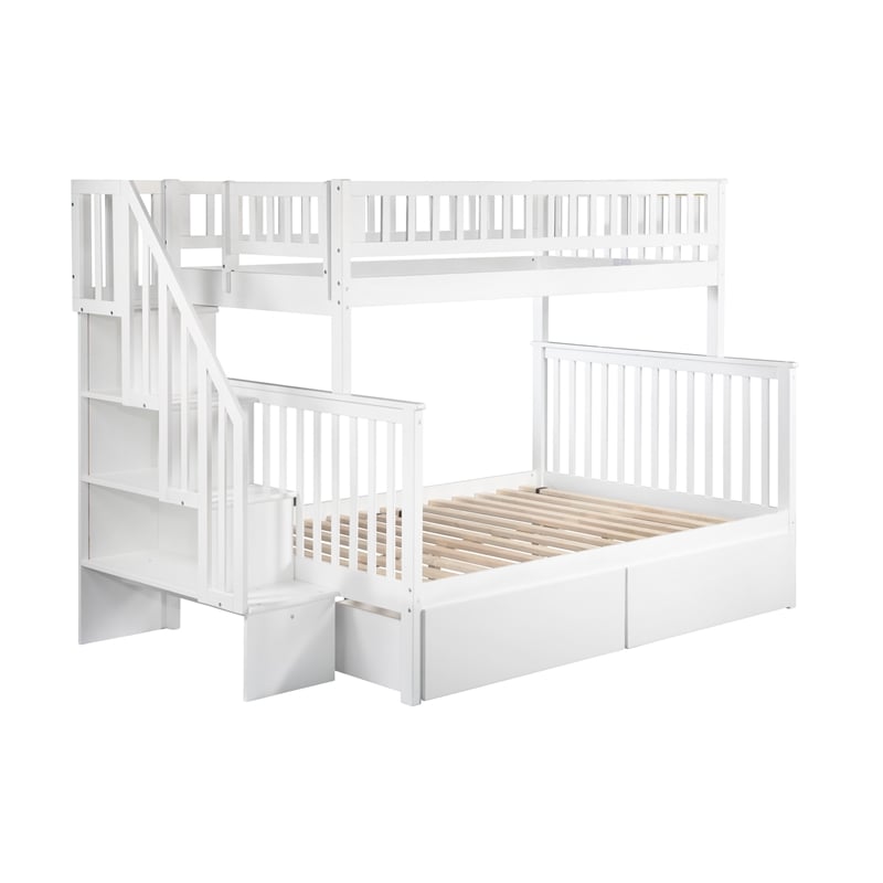AFI Woodland Twin Over Full Staircase Storage Wood Bunk Bed in White