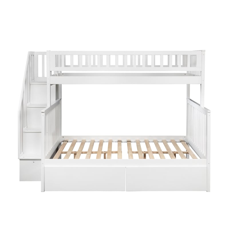 AFI Woodland Twin Over Full Staircase Storage Wood Bunk Bed in White