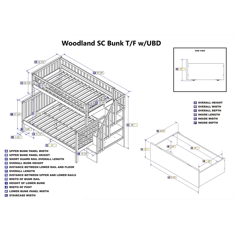 AFI Woodland Twin Over Full Staircase Storage Wood Bunk Bed in Walnut