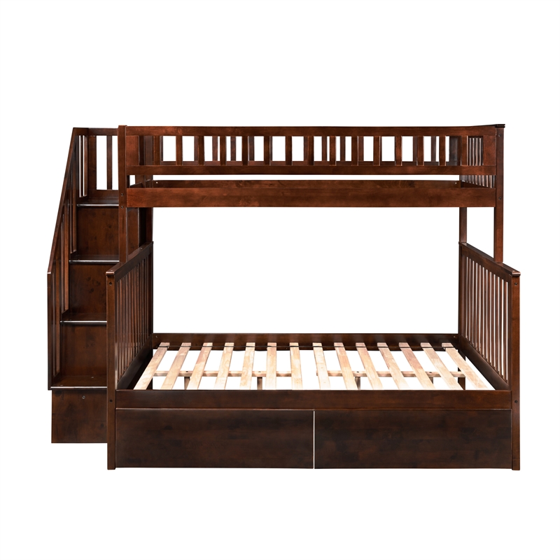 AFI Woodland Twin Over Full Staircase Storage Wood Bunk Bed in Walnut