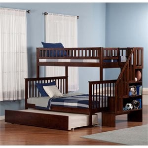 afi woodland twin over full wood staircase trundle bunk bed in walnut