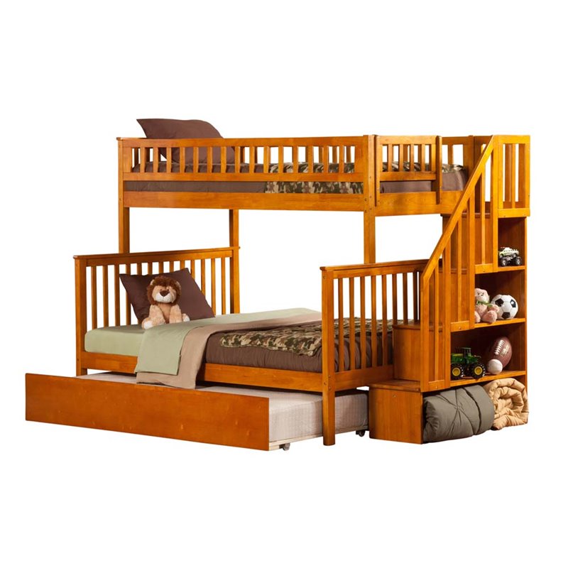 Atlantic Furniture Woodland Twin Over Full Staircase Trundle Bunk Bed 782219150331 eBay