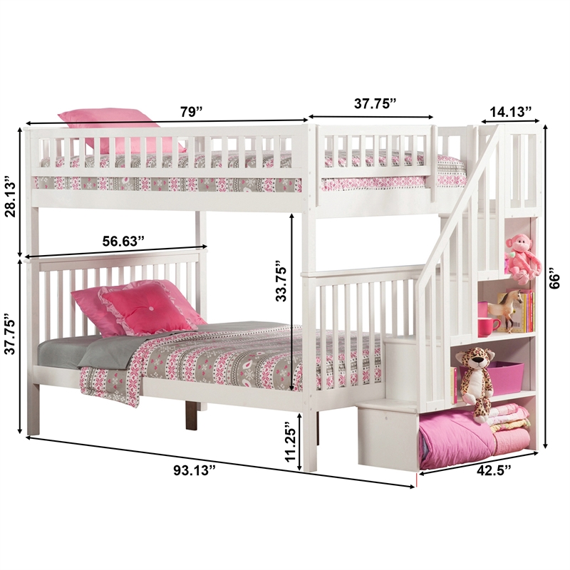 AFI Woodland Full Over Full Solid Wood Staircase Bunk Bed in White