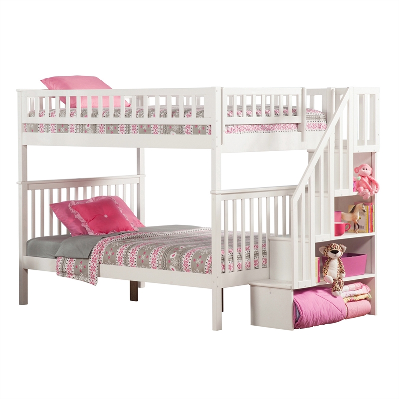 AFI Woodland Full Over Full Solid Wood Staircase Bunk Bed in White