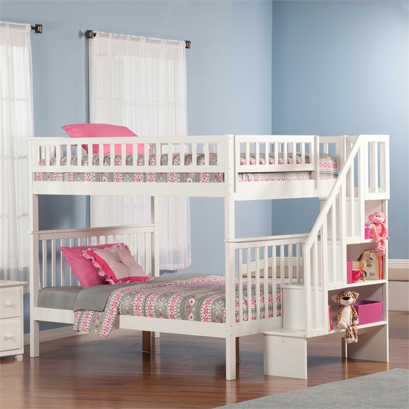 AFI Woodland Full Over Full Solid Wood Staircase Bunk Bed in White