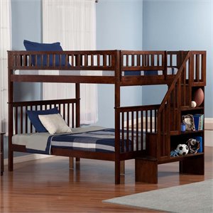 afi woodland full over full wood staircase bunk bed in walnut