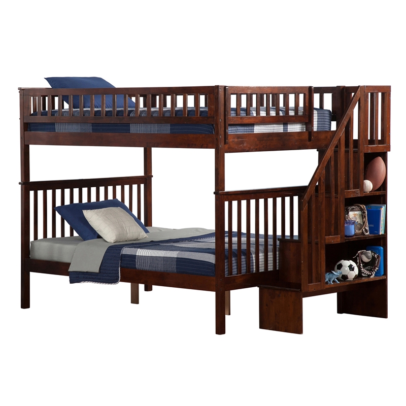AFI Woodland Full Over Full Solid Wood Staircase Bunk Bed in Walnut