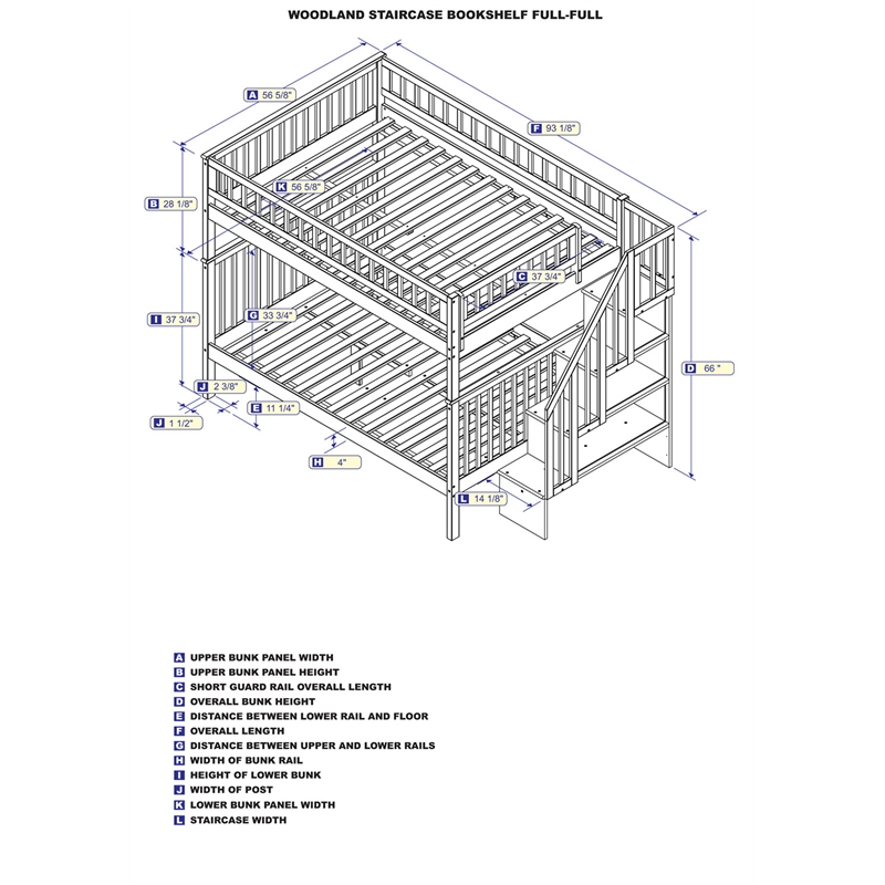 AFI Woodland Full Over Full Solid Wood Staircase Bunk Bed in Walnut