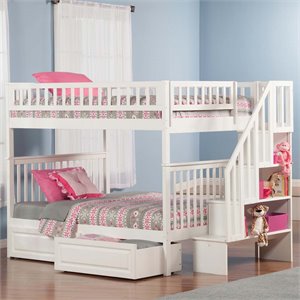 afi woodland full over full solid wood staircase storage bunk bed in white