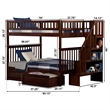 AFI Woodland Full Over Full Staircase Storage Wood Bunk Bed in Walnut