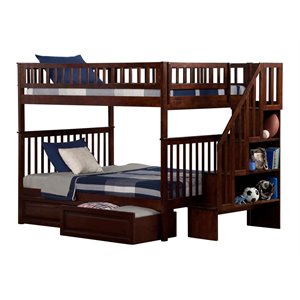 atlantic furniture woodland staircase storage bunk bed in walnut