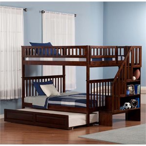 afi woodland full over full wood staircase trundle bunk bed in walnut