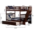 AFI Woodland Full Over Full Staircase Trundle Wood Bunk Bed in Walnut