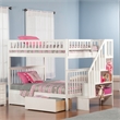AFI Woodland Full Over Full Staircase Storage Wood Bunk Bed in White