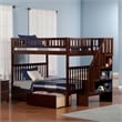 AFI Woodland Full Over Full Staircase Storage Wood Bunk Bed in Walnut