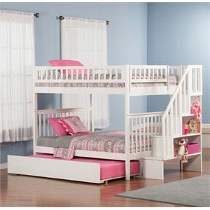 afi woodland full over full solid wood staircase trundle bunk bed in white