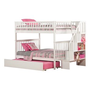 atlantic furniture woodland urban staircase trundle bunk bed in white