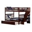 AFI Woodland Full Over Full Staircase Trundle Wood Bunk Bed in Walnut