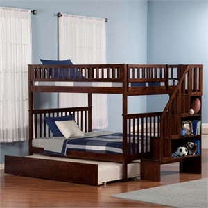 AFI Woodland Full Over Full Staircase Trundle Wood Bunk Bed in Walnut