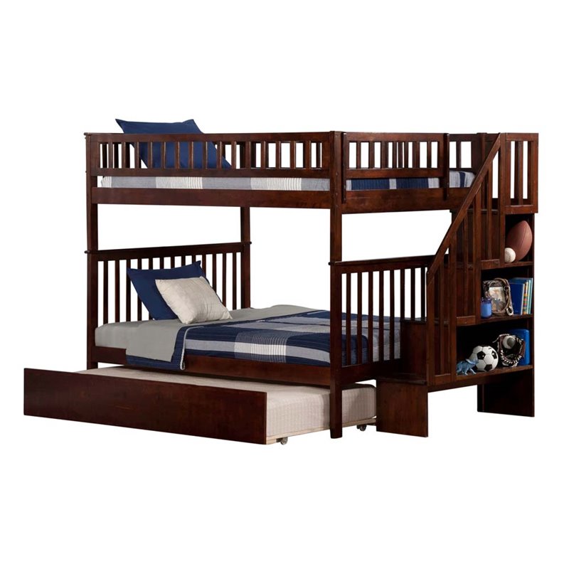 Full Staircase Trundle Bunk Bed, Woodland Bunk Bed With Trundle