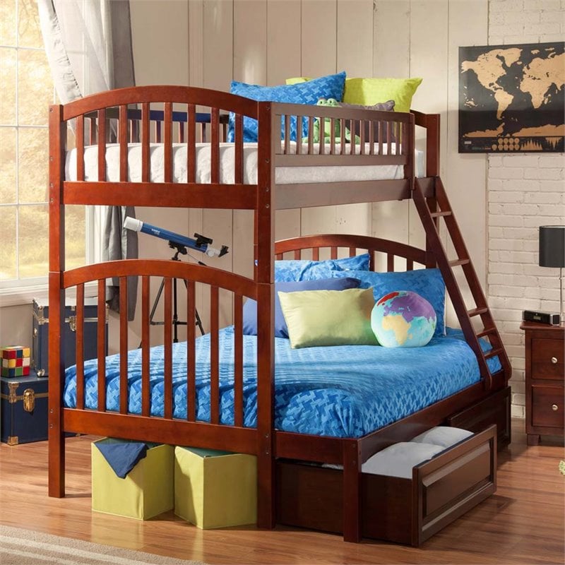 Atlantic Furniture Richland Twin Over Full Storage Bunk Bed In Walnut 