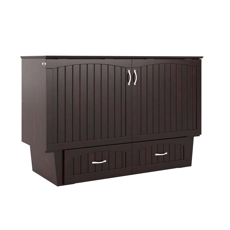 Nantucket Queen Wood Murphy Bed Chest w Mattress & Built-in Charger in Espresso
