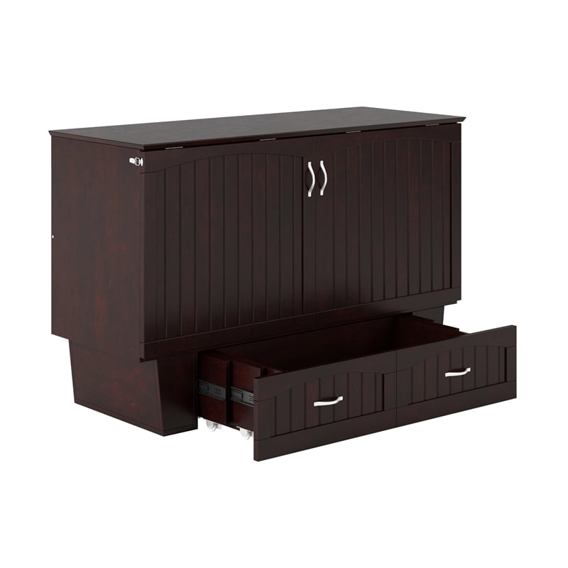 Nantucket Queen Wood Murphy Bed Chest w Mattress & Built-in Charger in Espresso