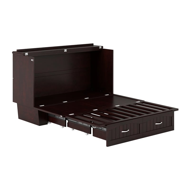 Nantucket Queen Wood Murphy Bed Chest w Mattress & Built-in Charger in Espresso