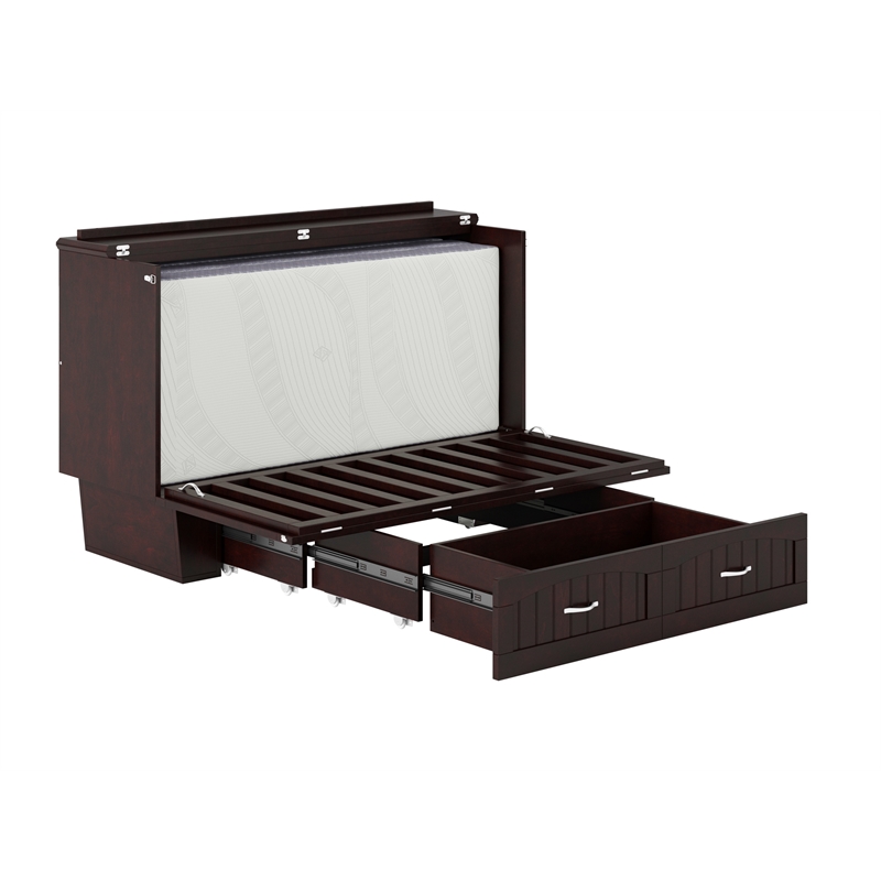 Nantucket Queen Murphy Bed Chest with Mattress and Built in Charger in Espresso