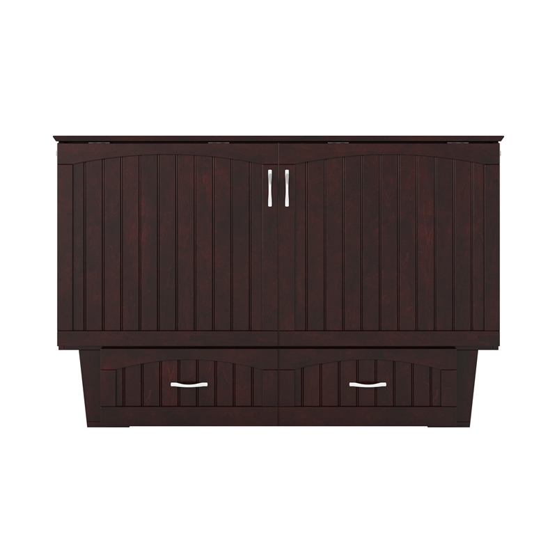 Nantucket Queen Wood Murphy Bed Chest w Mattress & Built-in Charger in Espresso
