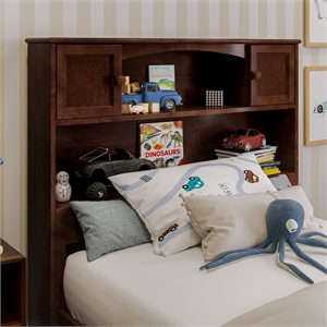 AFI Newport Twin Wood Bookcase Headboard with Device Charger in Walnut