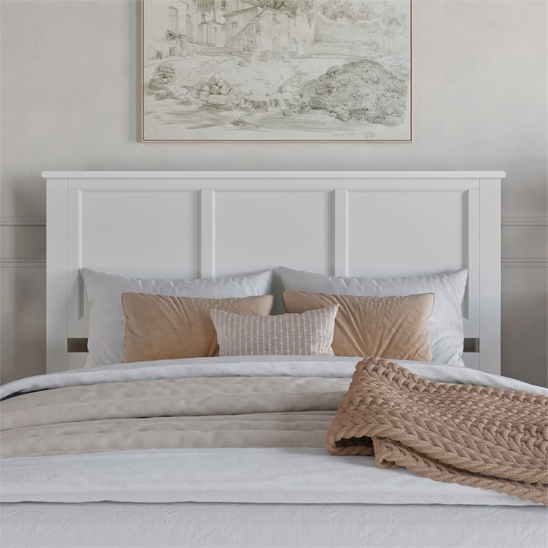 madison queen solid wood panel headboard in white
