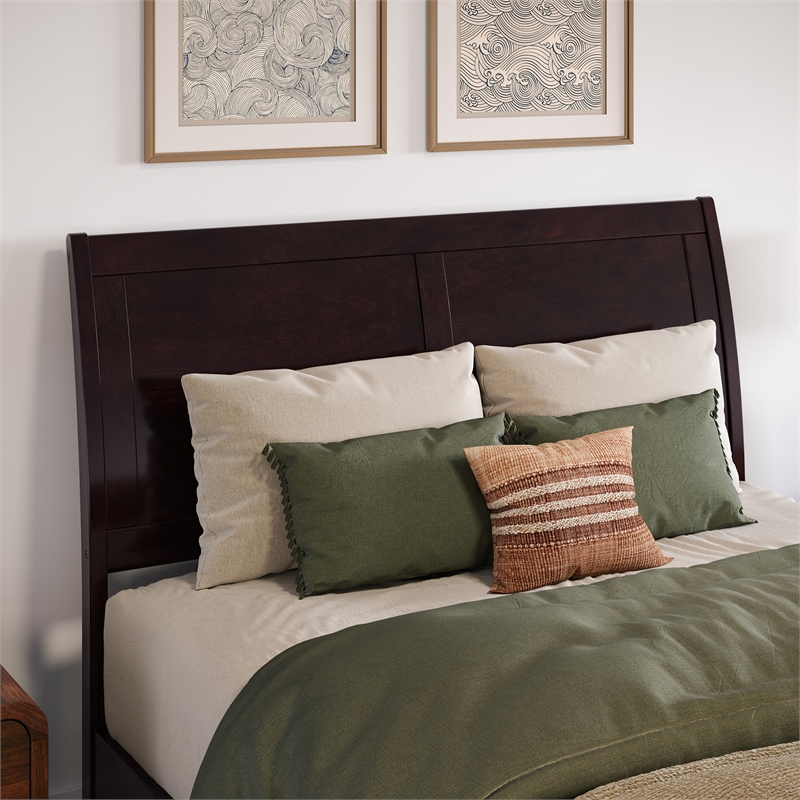 AFI Portland Full Wood Sleigh Headboard with USB Charging Station in Espresso