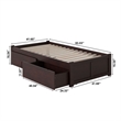 Concord Wood Twin XL Platform Bed with Footboard & 2 Storage Drawers in Espresso