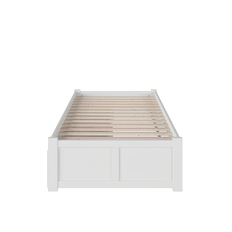 Concord Twin XL Platform Bed with Footboard & 2 Storage Drawers in White