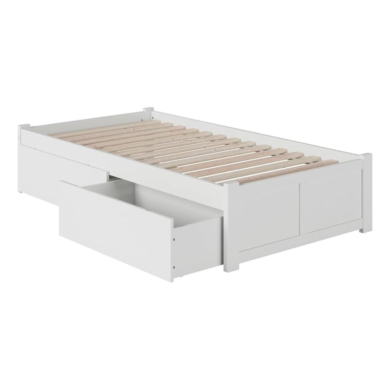 Concord Twin XL Platform Bed with Footboard & 2 Storage Drawers in White