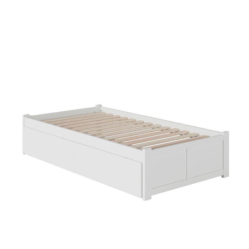 Concord Twin XL Platform Bed with Footboard & 2 Storage Drawers in White