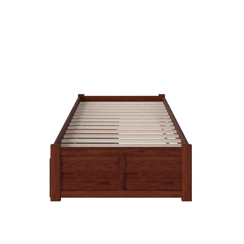 Concord Twin XL Platform Bed with Footboard & 2 Storage Drawers in Walnut