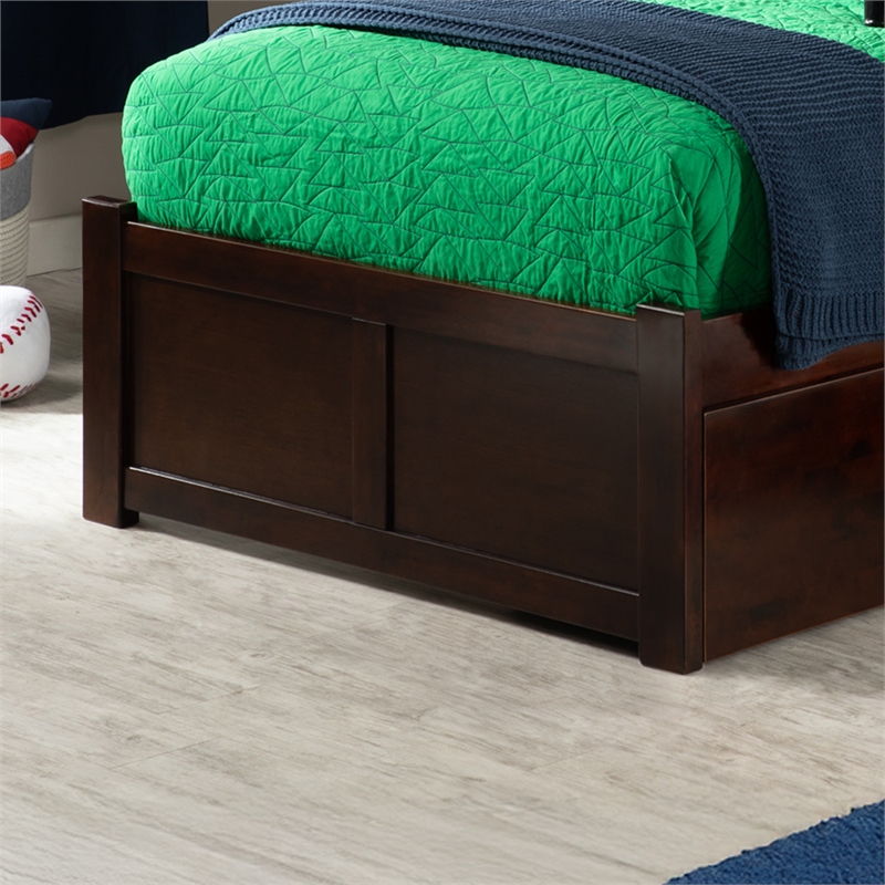 Concord Twin XL Platform Bed with Footboard & 2 Storage Drawers in Walnut