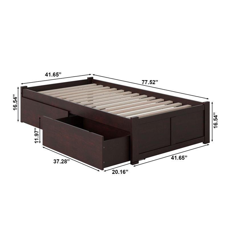 AFI Concord Urban Twin Storage Solid Wood Platform Bed in Espresso