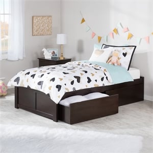 Concord Wood Twin Platform Bed with Footboard & Twin Trundle in Espresso