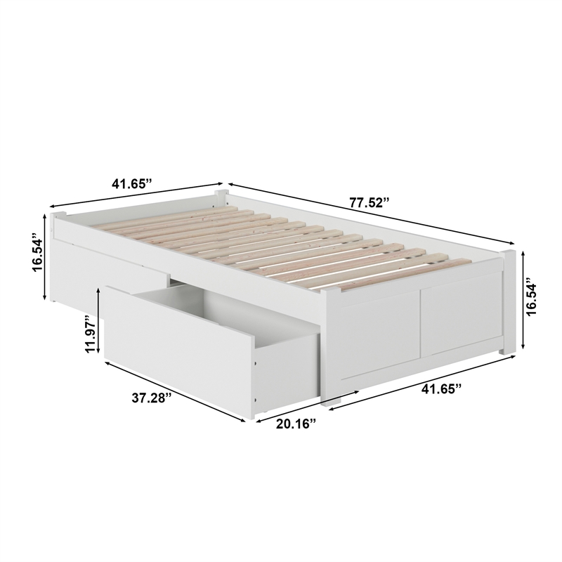 AFI Concord Urban Twin Solid Wood Storage Platform Bed in White
