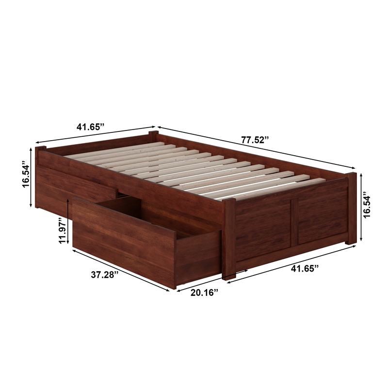 AFI Concord Urban Twin Solid Wood Storage Platform Bed in Walnut