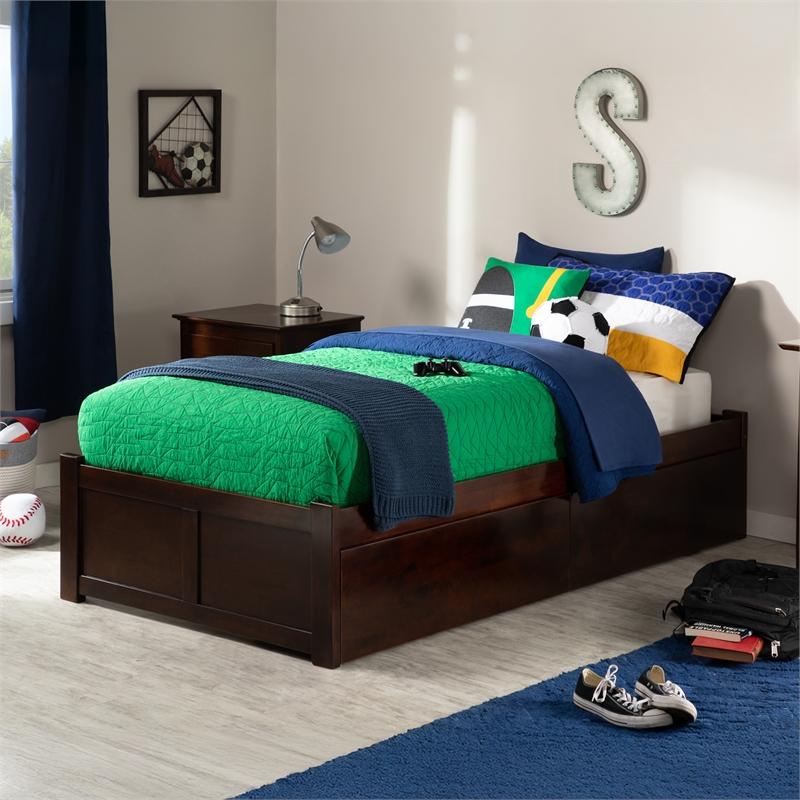 AFI Concord Urban Twin Solid Wood Storage Platform Bed in Walnut