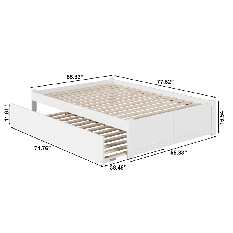 AFI Concord Full Solid Wood Platform Bed with Twin Trundle in White