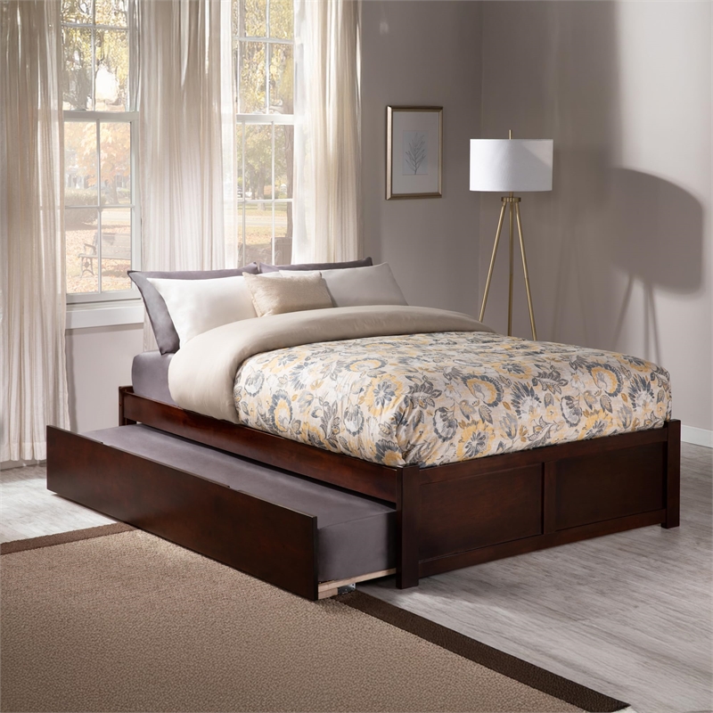 AFI Concord Full Solid Wood Platform Bed with Twin Trundle in Walnut