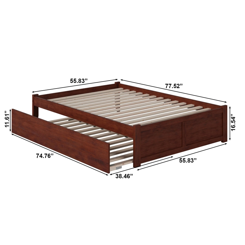 AFI Concord Full Solid Wood Platform Bed with Twin Trundle in Walnut
