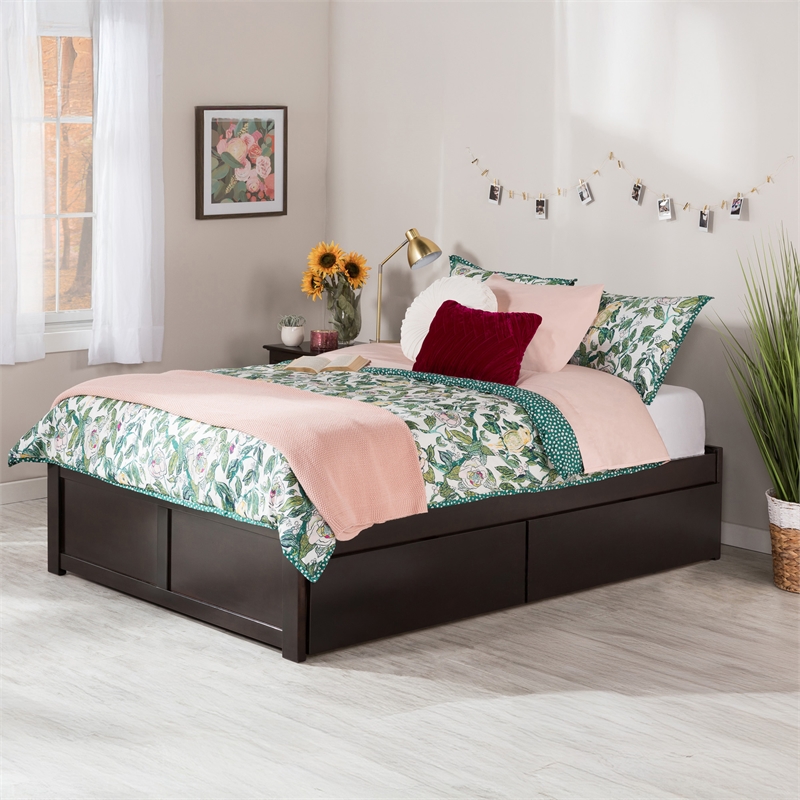 AFI Concord Full Solid Wood Platform Bed with Storage Drawers in Espresso