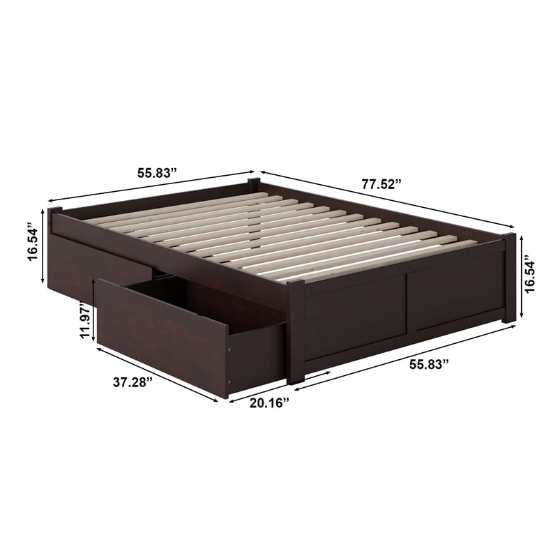 AFI Concord Full Solid Wood Platform Bed with Storage Drawers in Espresso