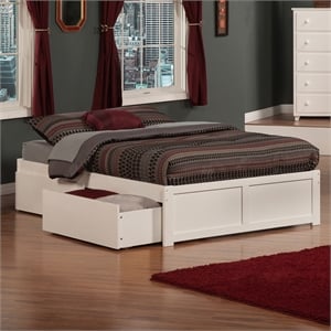 Concord Wood Full Platform Bed with Footboard & 2 Storage Drawers in White